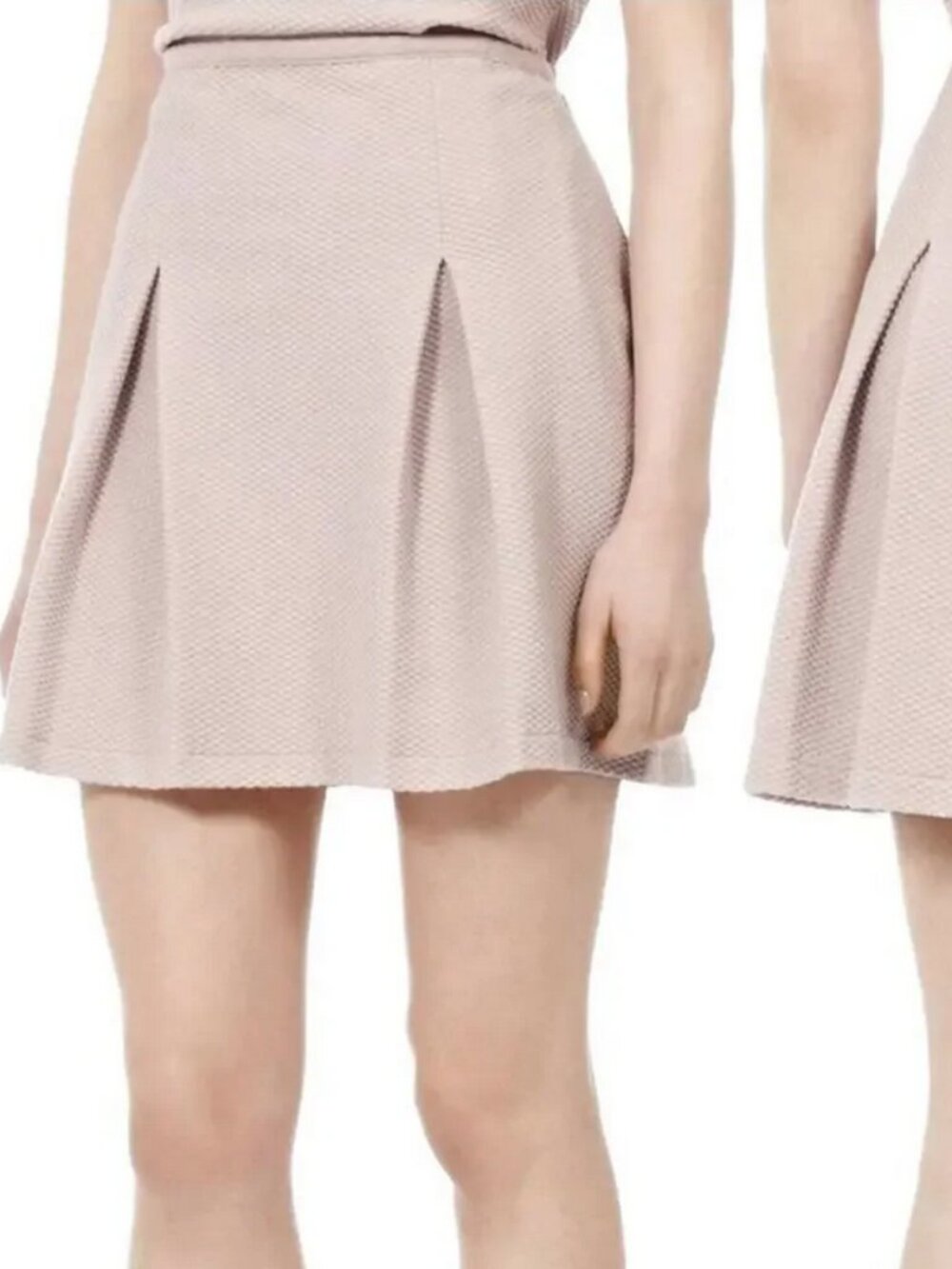 Reiss Ianna Pleated Mini Skirt Pink Blush Stretch Cotton